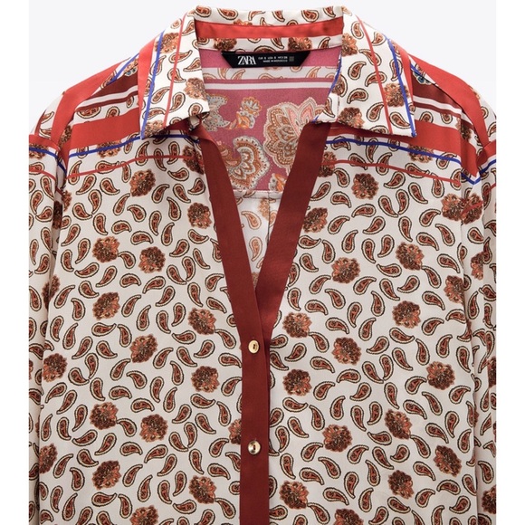 Zara Bold Print Satin Button Up Top XS Preowned - Picture 3 of 16
